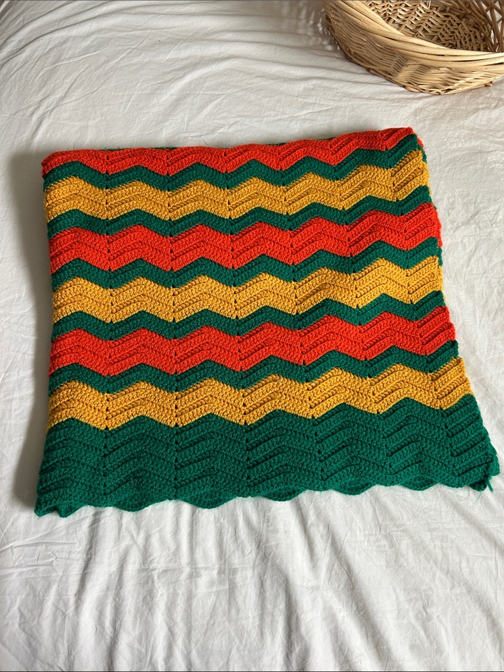 Retro chevron striped handmade crocheted throw blanket 55”x70”